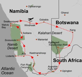 Reisekarte: Namibia_Botswana_Suedafrika_Vom_Kgalagadi_Zur_Namib_Wueste