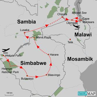 Map of the Glistening Malawi Lake route
