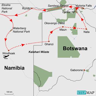 Map of Botswana and Namibia: The Iconic Okavango